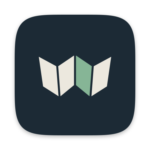 Wryte’s app icon: the folded W, three paper leaves and one green, on ink.